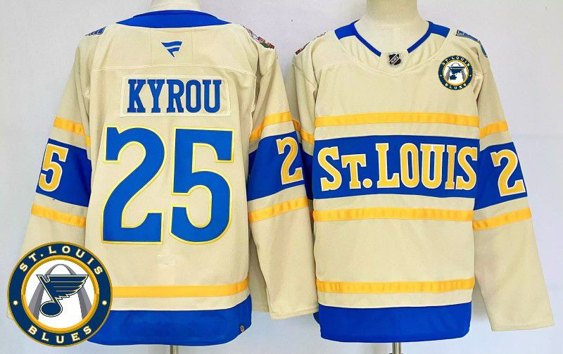 Men St.Louis Blues #25 Kyrou Cream Fanatics 2025 NHL Jersey style 4->st.louis blues->NHL Jersey